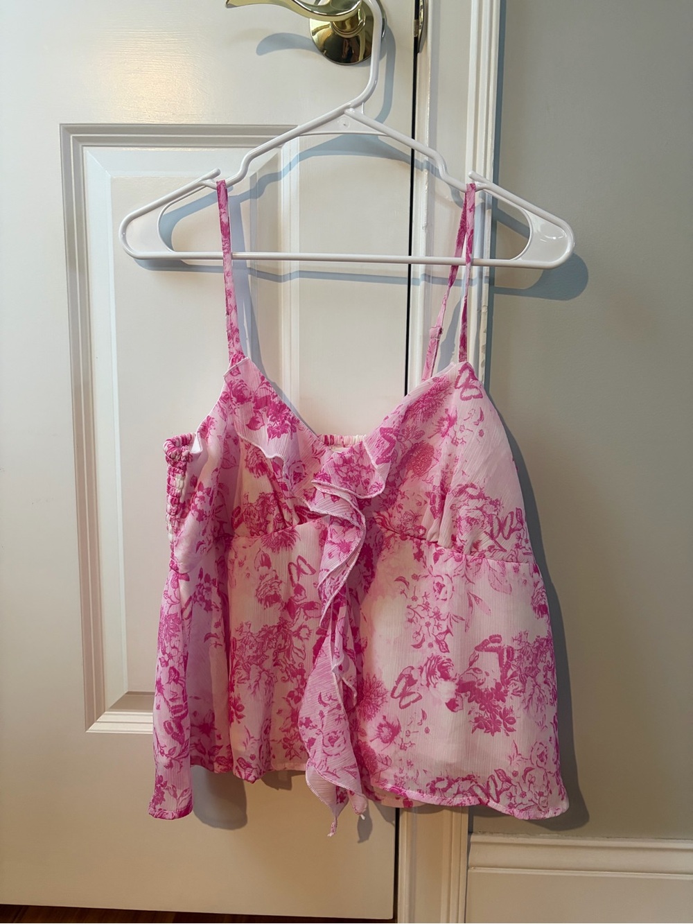 Japna Pink Floral Ruffle Cami Tank